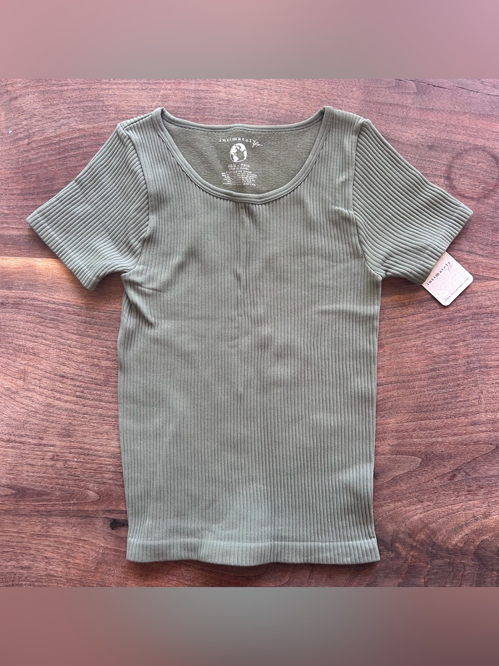 New! Free People intimately Olive Ribbed Scoop Neck Top xs/s